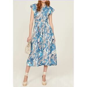 Derek Lam Collective RTR Floral Linen Blend Blue White Dress Size IT 38 US 2